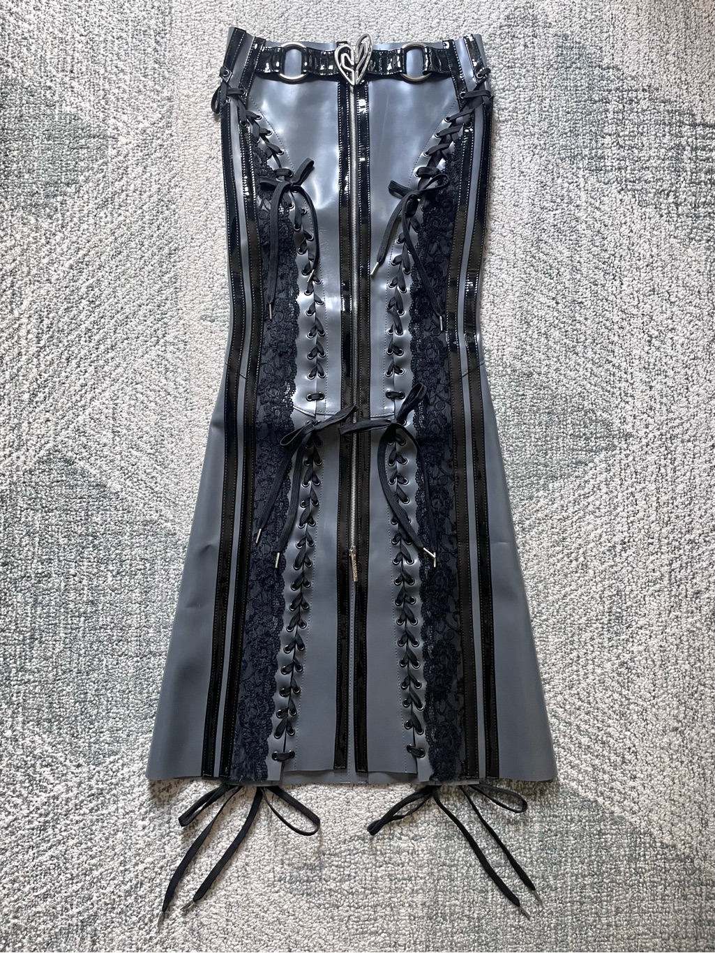 Rare Dominnico “Varsity Archive Skirt”Spanish Designer Runway Sample Vinyl Lace — image 3 of 8